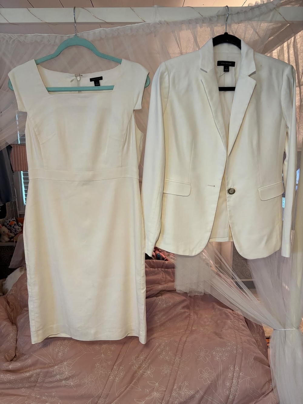 Classic White Cap-Sleeve Sheath Dress/Blazer by Ann Taylor